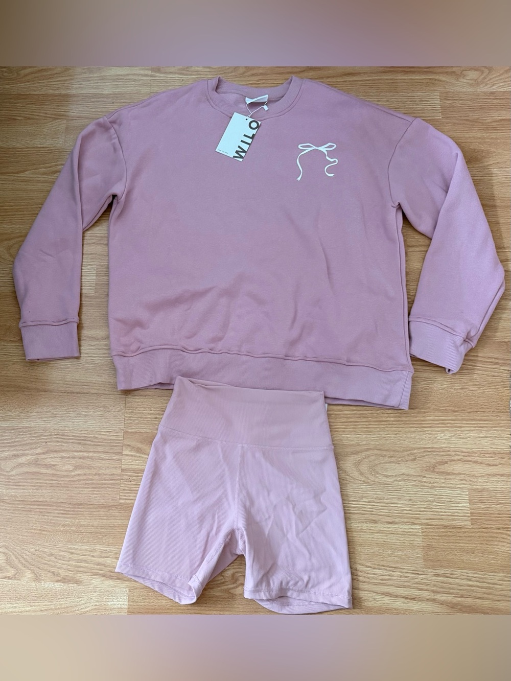 Wilo “the label” Blush Crewneck/Short Set Women’s S - NWT